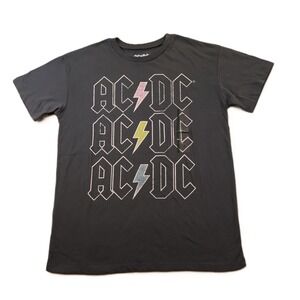 AC/DC Mens Medium T-Shirt Gray Triple Logo Lightning Bolt Graphic Tee